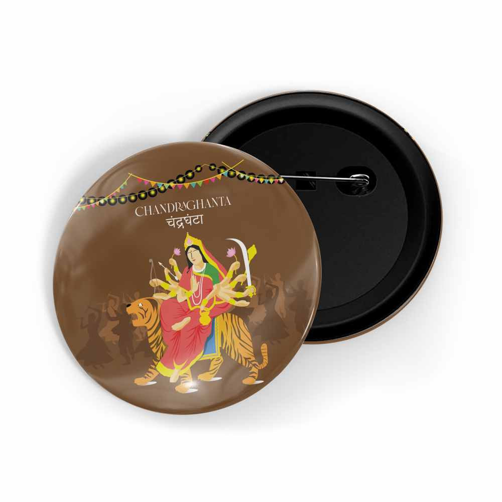 dhcrafts Round Pin Badges Brown Chandraghata Glossy Finish Design Pack of 1 (58mm)