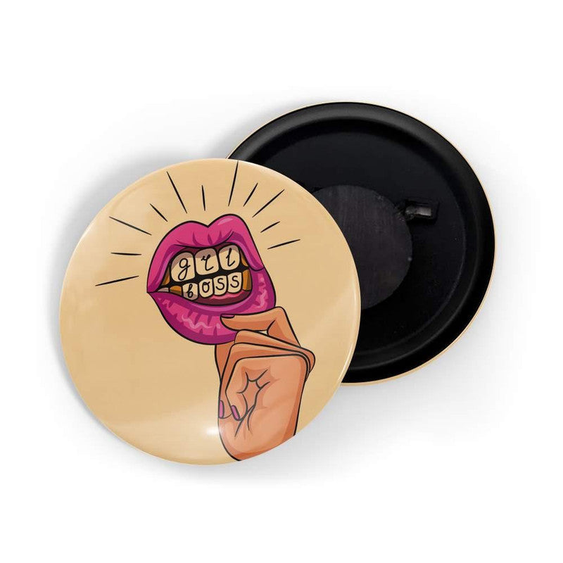 dhcrafts Orange color Round Fridge Magnet Girl Boss Glossy Finish Design Pack of 1 (75 mm)