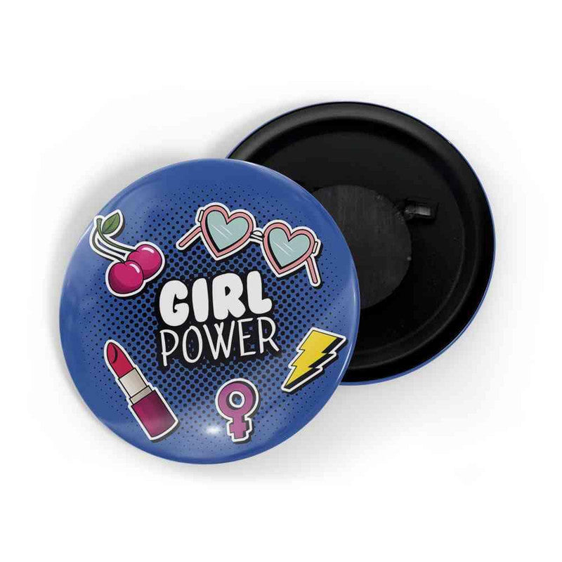 dhcrafts Blue color Round Fridge Magnet Girl Power D1 Glossy Finish Design Pack of 1