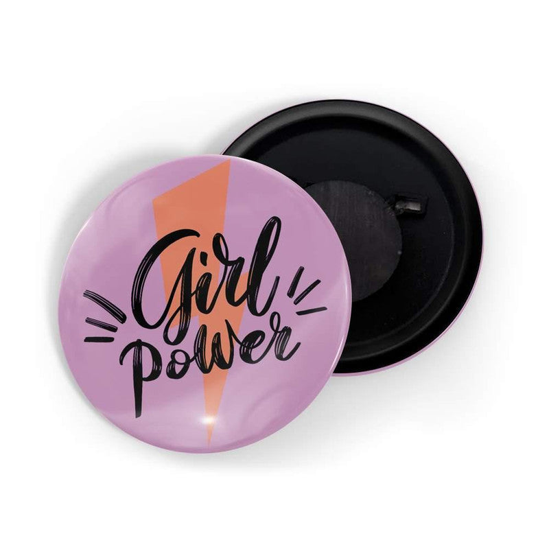 dhcrafts Pink color Round Fridge Magnet Girl Power D10 Glossy Finish Design Pack of 1