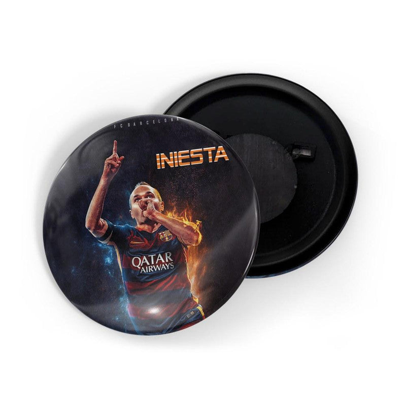 dhcrafts Round Fridge Magnet Black color Iniesta Glossy Finish Design Pack of 1 (75 mm)