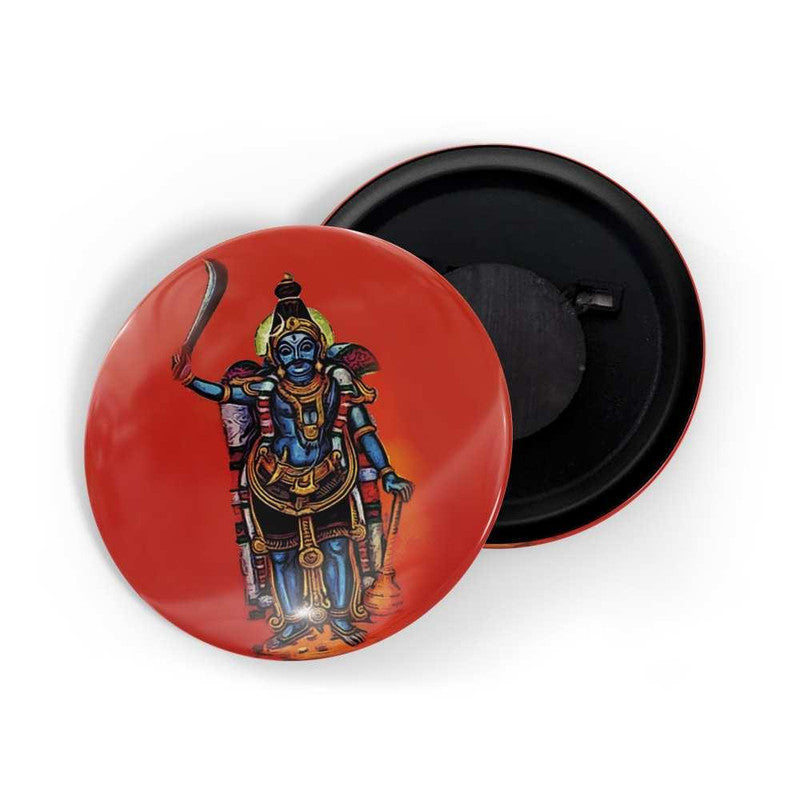 dhcrafts Round Fridge Magnet Orange color Shri Madurai Veeran Swamy Glossy Finish Design Pack of 1 (75 mm)