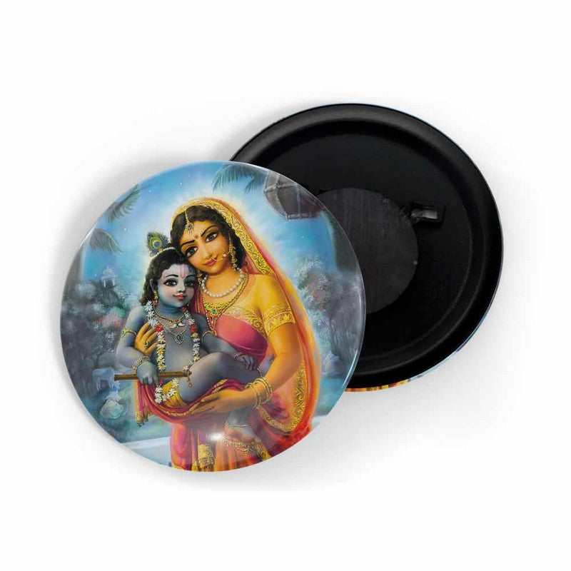 dhcrafts Round Fridge Magnet Blue color Baby Krishna & Yashoda Maiya D1 Glossy Finish Design Pack of 1 (75 mm)