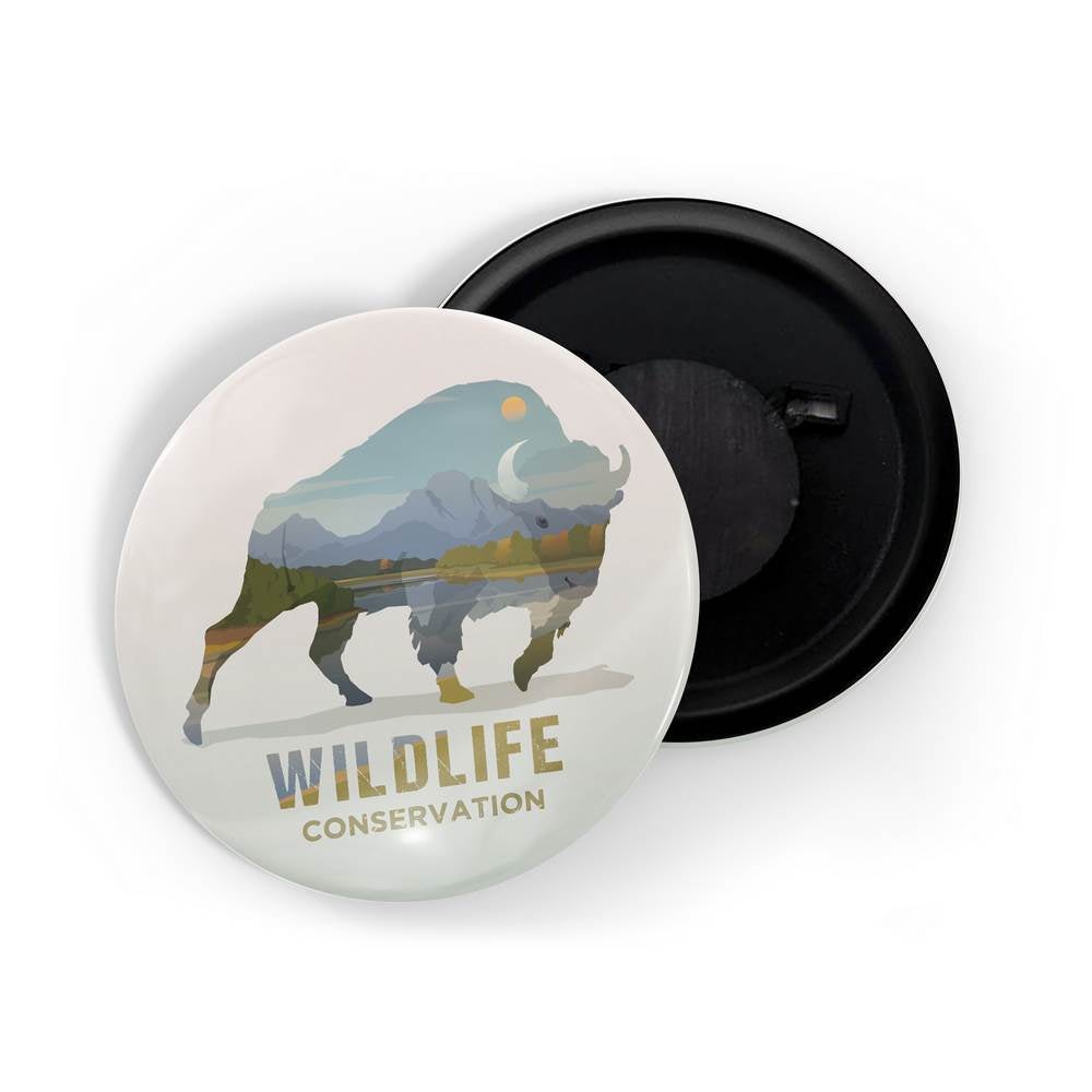dhcrafts Fridge Magnet Wildlife Conservation Bison D7 Glossy Finish Design Pack of 1 (58mm)