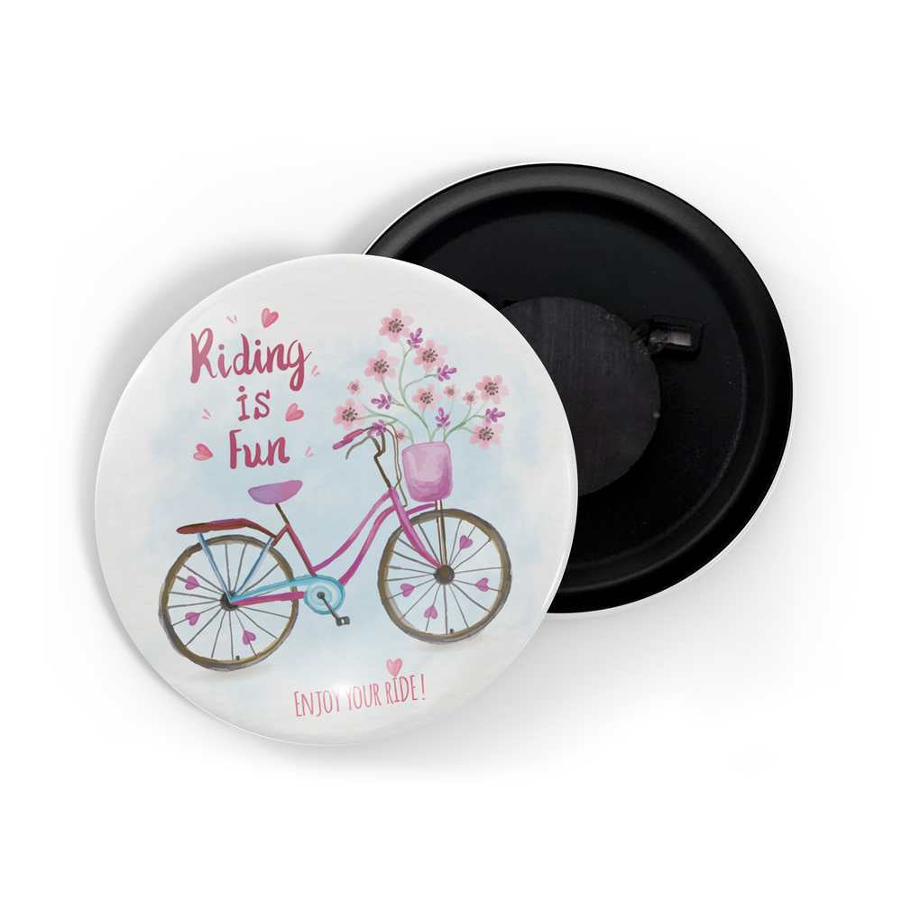 dhcrafts Fridge Magnet White Riding Is Fun Glossy Finish Design Pack of 1 (58mm)