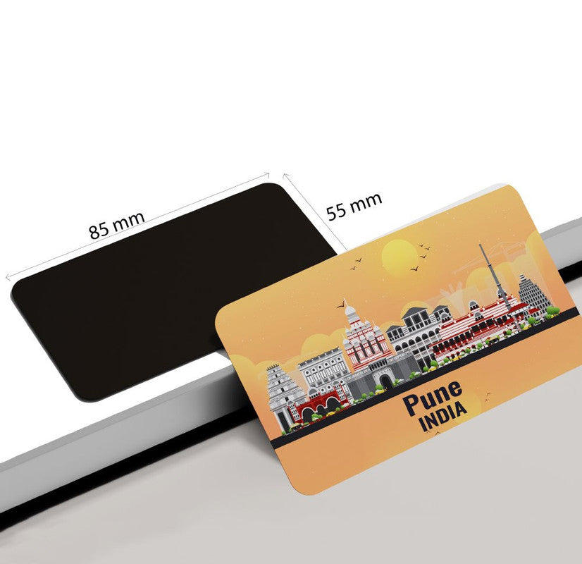 dhcrafts Rectangular Rubber Fridge Magnet / Magnetic Card Orange India Pune Design Pack of 1 (8.6cm x 5.4cm)