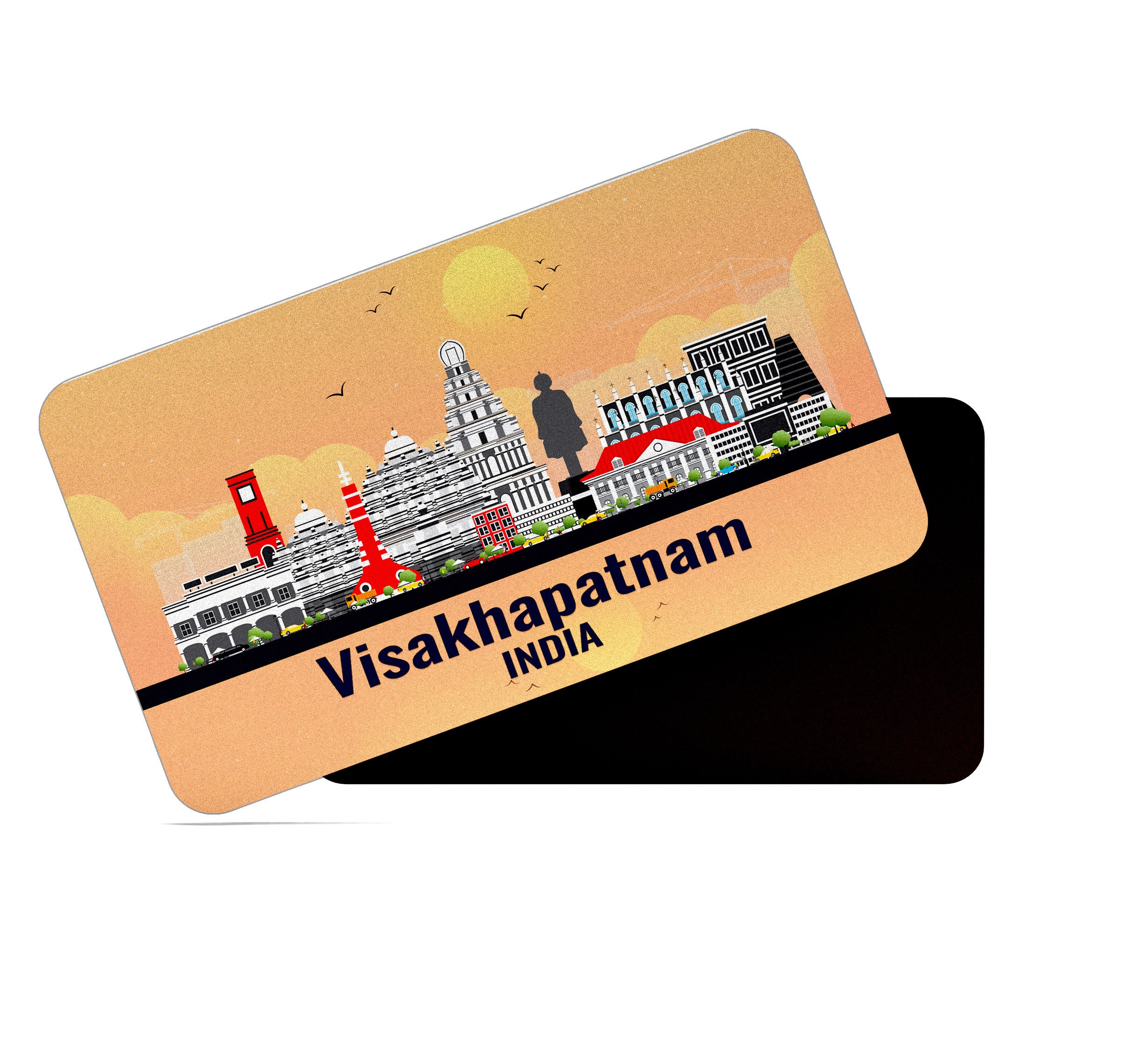 dhcrafts Rectangular Fridge Magnet Orange India Visakhapatnam Design Pack of 1 (8.6cm x 5.4cm)