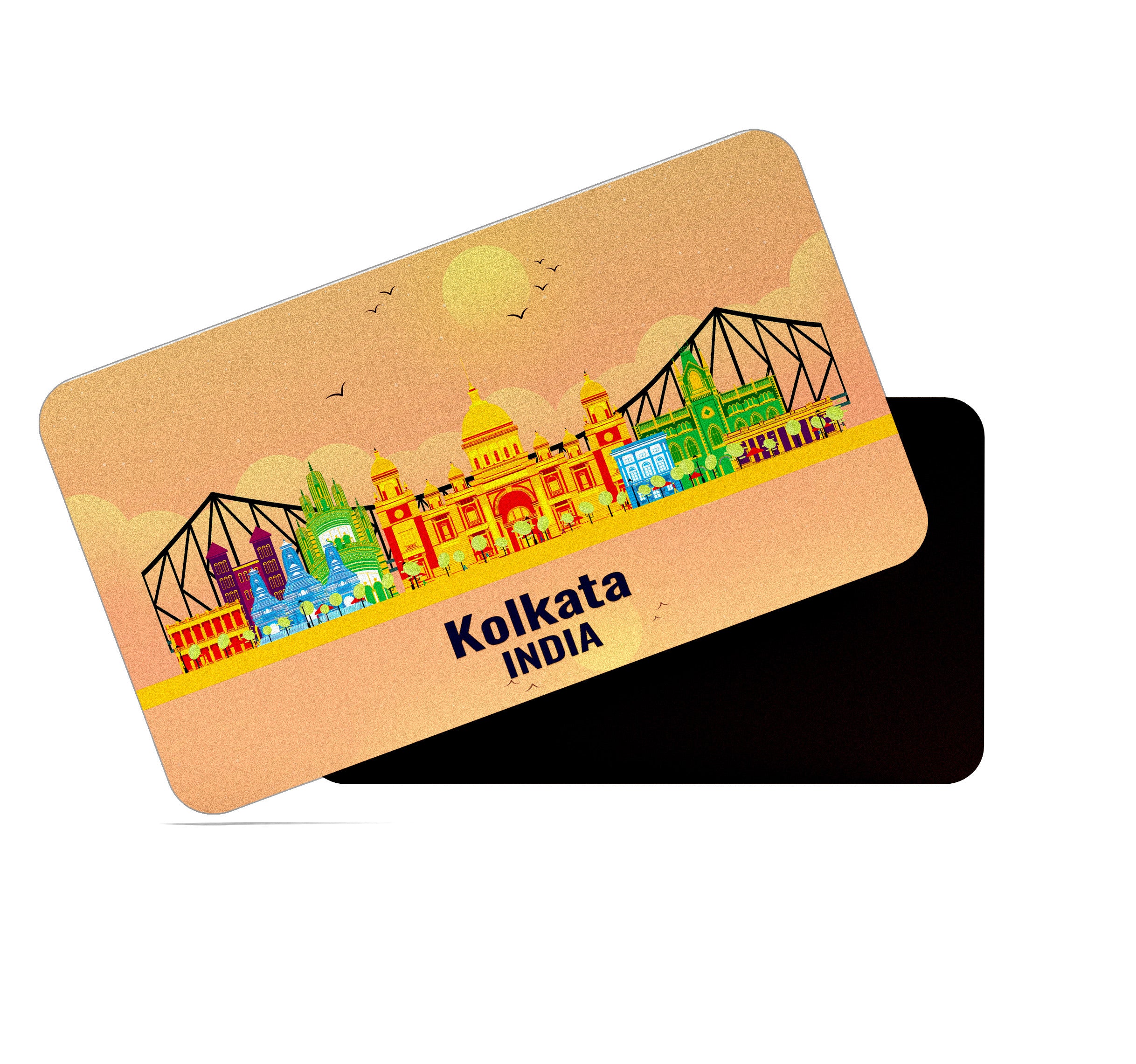 dhcrafts Rectangular Fridge Magnet Orange India Kolkata Design Pack of 1 (8.6cm x 5.4cm)