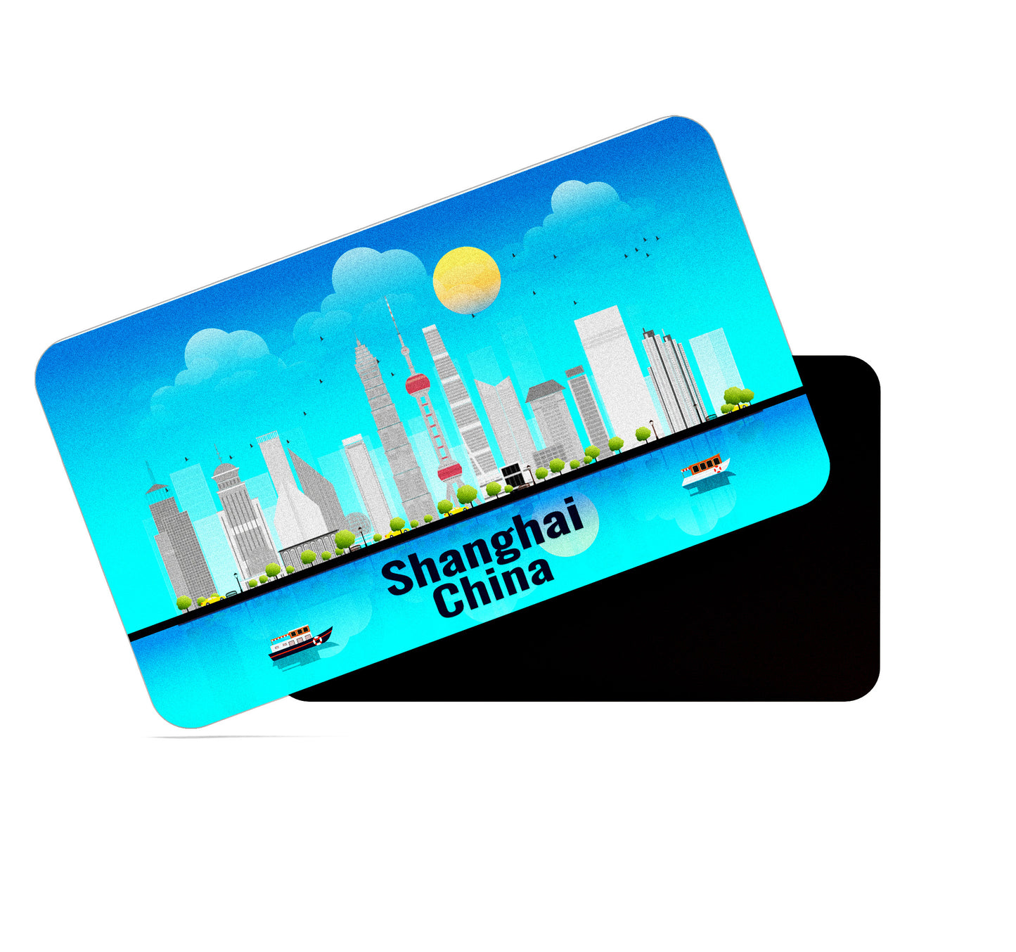 dhcrafts Rectangular Fridge Magnet Blue China Shanghai Design Pack of 1 (8.6cm x 5.4cm)