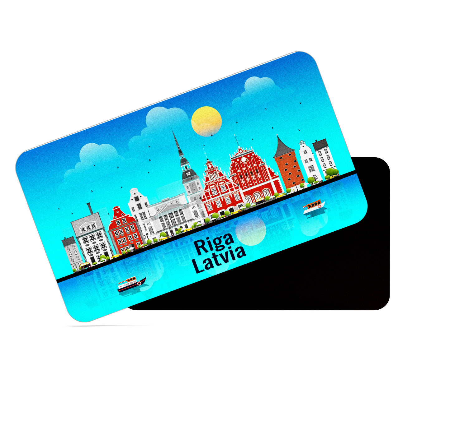 dhcrafts Rectangular Fridge Magnet Blue Latvia Riga Design Pack of 1 (8.6cm x 5.4cm)