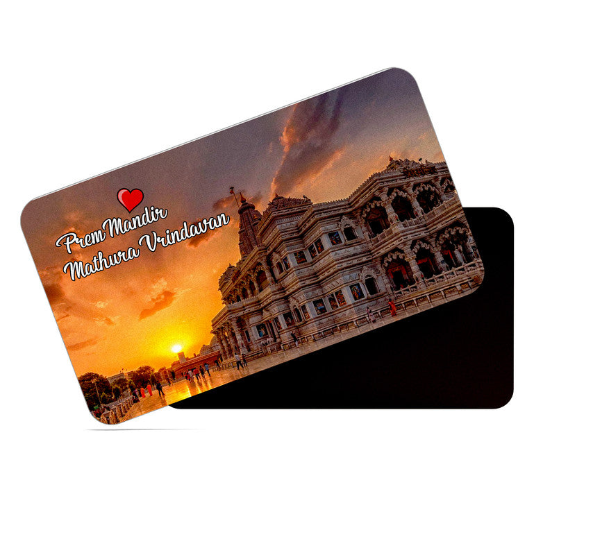 dhcrafts Rectangular Rubber Fridge Magnet / Magnetic Card Multicolor Uttar Pradesh Prem Mandir Mathura Vrindavan Design Pack of 1 (8.6cm x 5.4cm)