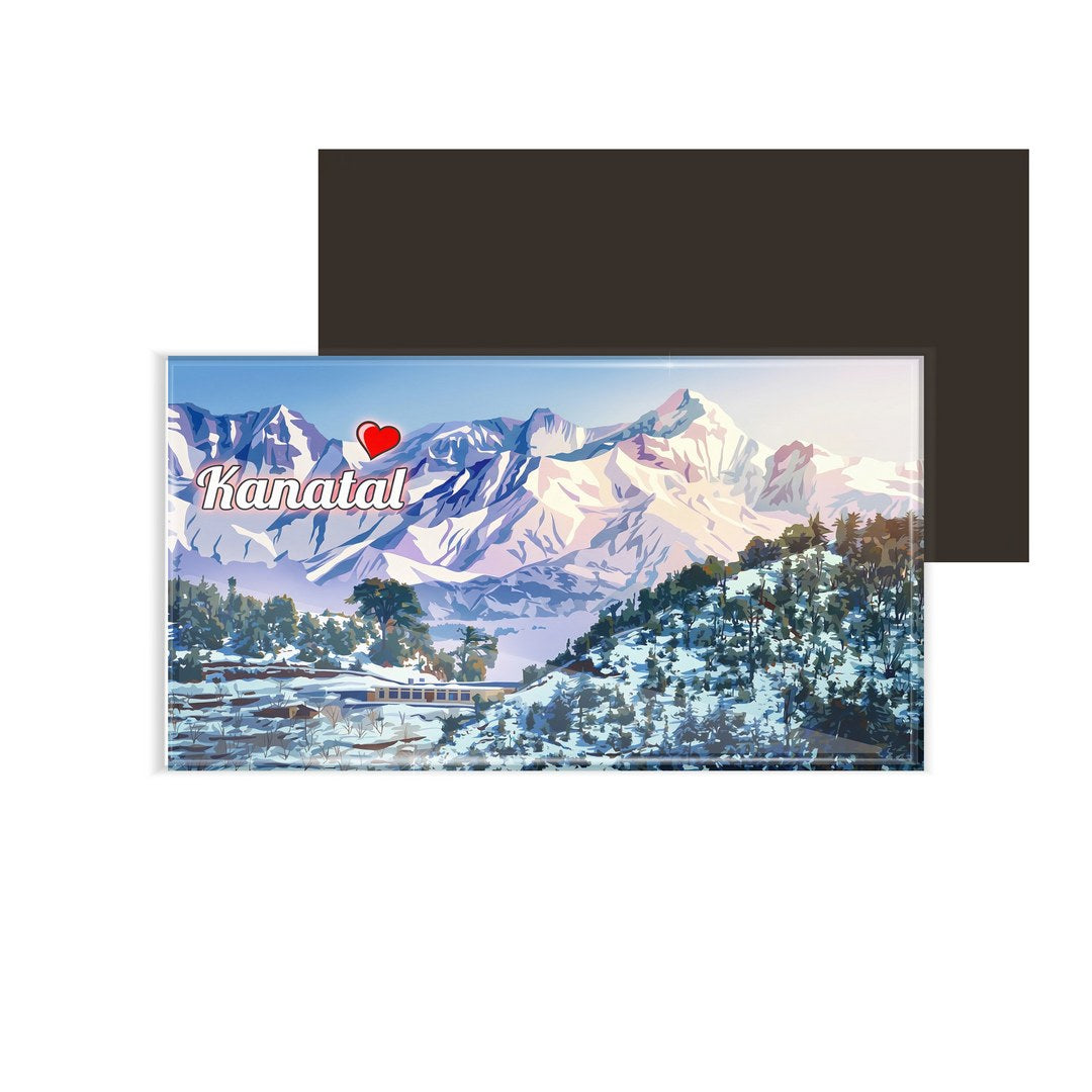 dhcrafts Rectangular Fridge Magnet Multicolor Uttarakhand Kanatal Design Pack of 1 (8.6cm x 5.4cm)
