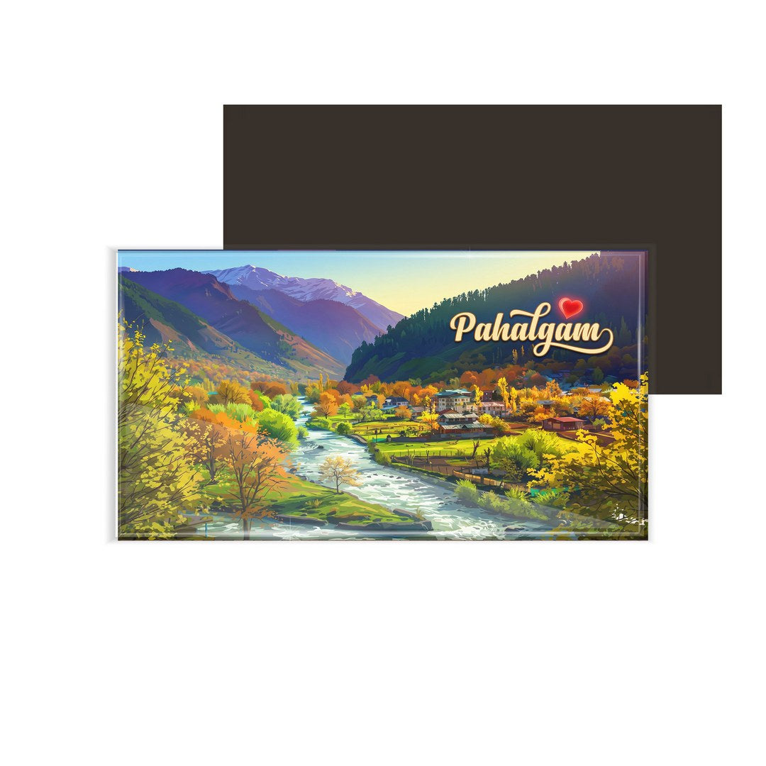 dhcrafts Rectangular Fridge Magnet Multicolor Jammu and Kashmir Pahalgam Design Pack of 1 (8.6cm x 5.4cm)