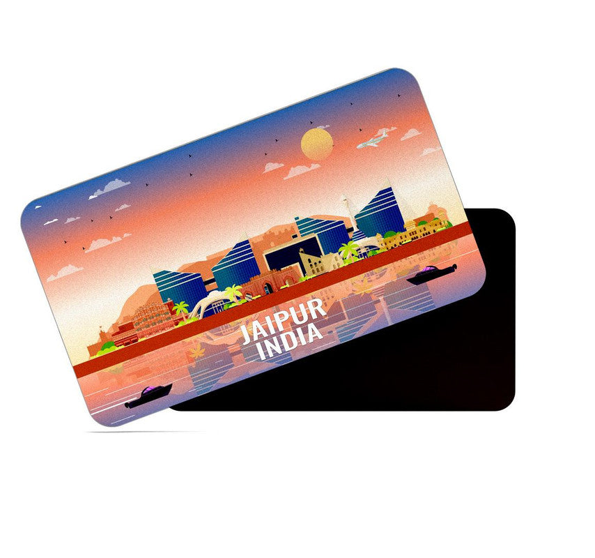 dhcrafts Rectangular Rubber Fridge Magnet / Magnetic Card Multicolor India Jaipur Design Pack of 1 (8.6cm x 5.4cm)