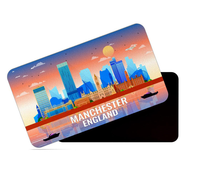 dhcrafts Fridge Magnet Rectangle Acrylic Glass (8.6 x 5.4 cm) Multicolor England Manchester Design Pack of 1