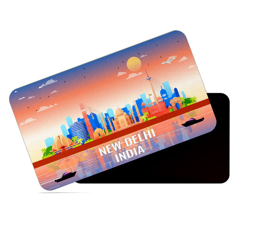 dhcrafts Rectangular Rubber Fridge Magnet / Magnetic Card Multicolor India New Delhi Design Pack of 1 (8.6cm x 5.4cm)