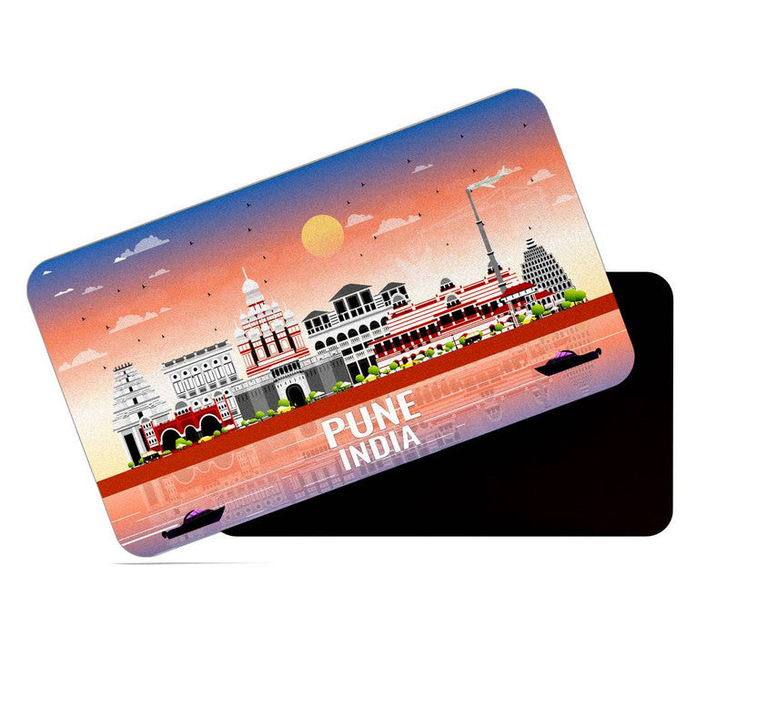 dhcrafts Rectangular Rubber Fridge Magnet / Magnetic Card Multicolor India Pune Design Pack of 1 (8.6cm x 5.4cm)