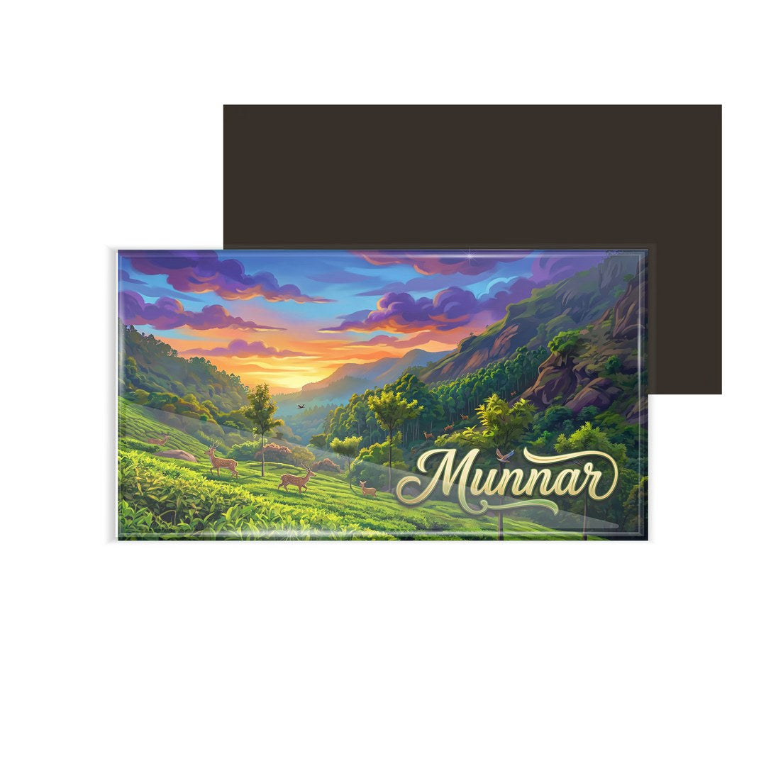 dhcrafts Rectangular Fridge Magnet Multicolor Kerala Munnar D3 Design Pack of 1 (8.6cm x 5.4cm)