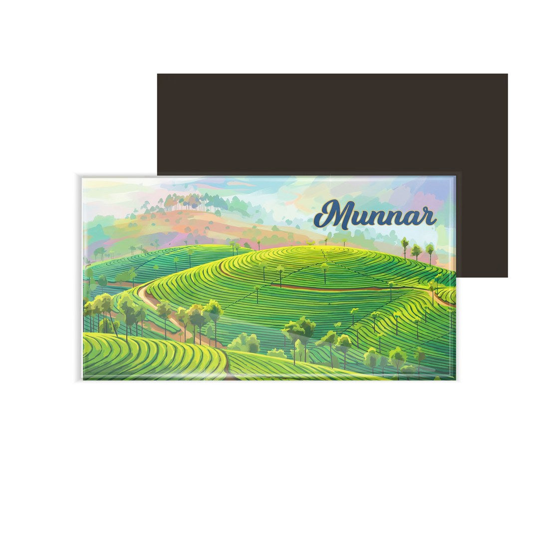 dhcrafts Rectangular Fridge Magnet Multicolor Kerala Munnar D9 Design Pack of 1 (8.6cm x 5.4cm)