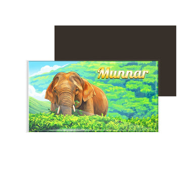 dhcrafts Rectangular Fridge Magnet Multicolor Kerala Munnar D11 Tea Leaves and Elephant Design Pack of 1 (8.6cm x 5.4cm)