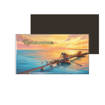 dhcrafts Rectangular Fridge Magnet Multicolor Tamil Nadu Rameswaram D1 Design Pack of 1 (8.6cm x 5.4cm)