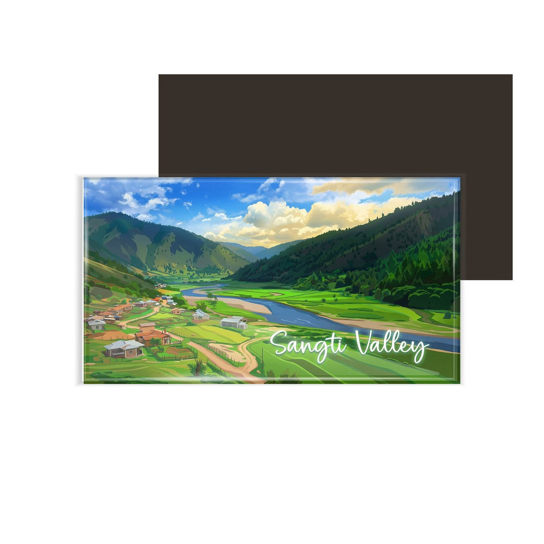 dhcrafts Rectangular Fridge Magnet Multicolor Arunachal Pradesh Sangti Valley Design Pack of 1 (8.6cm x 5.4cm)