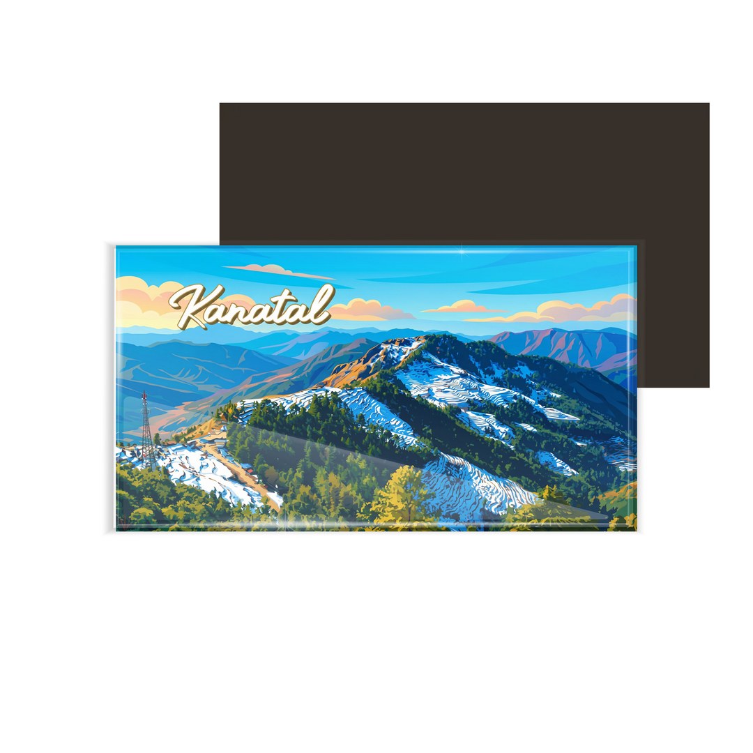 dhcrafts Rectangular Fridge Magnet Multicolor Uttarakhand Kanatal Mountain Design Pack of 1 (8.6cm x 5.4cm)