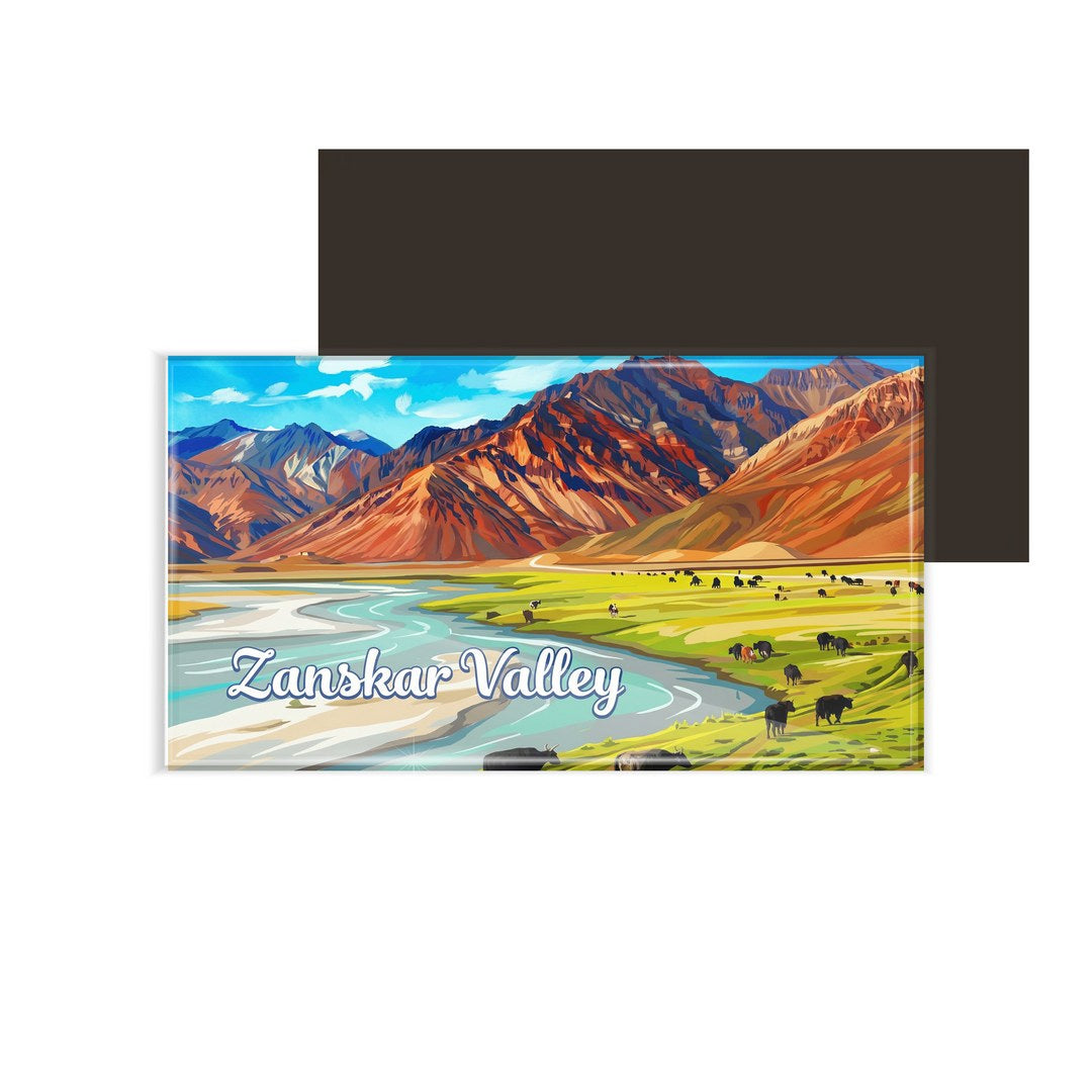 dhcrafts Rectangular Fridge Magnet Multicolor Ladakh Zanskar Valley Design Pack of 1 (8.6cm x 5.4cm)