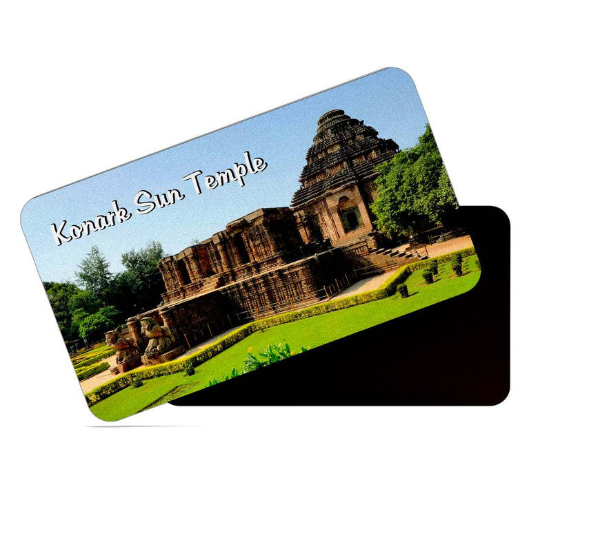 dhcrafts Rectangular Rubber Fridge Magnet / Magnetic Card Multicolor Odisha Konark Sun Temple Design Pack of 1 (8.6cm x 5.4cm)