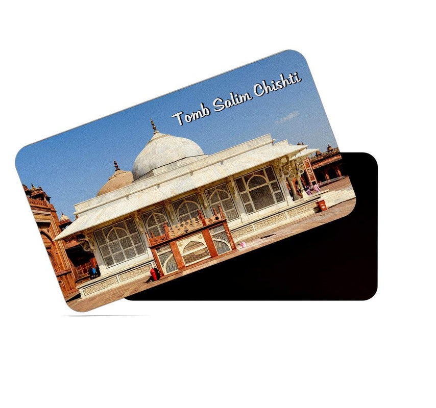 dhcrafts Rectangular Rubber Fridge Magnet / Magnetic Card Multicolor Uttar Pradesh Tomb Salim Chishti Design Pack of 1 (8.6cm x 5.4cm)