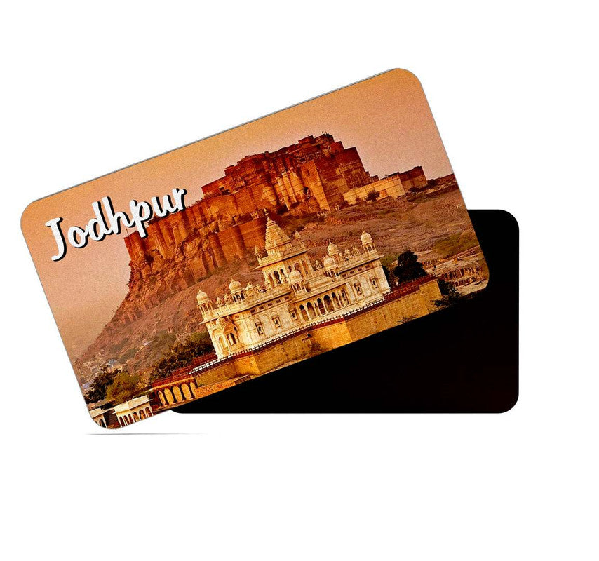 dhcrafts Rectangular Rubber Fridge Magnet / Magnetic Card Multicolor Rajasthan Jodhpur Design Pack of 1 (8.6cm x 5.4cm)