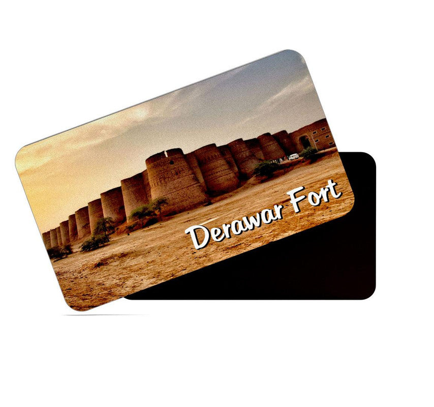dhcrafts Rectangular Rubber Fridge Magnet / Magnetic Card Multicolor Pakistan Derawar Fort Design Pack of 1 (8.6cm x 5.4cm)