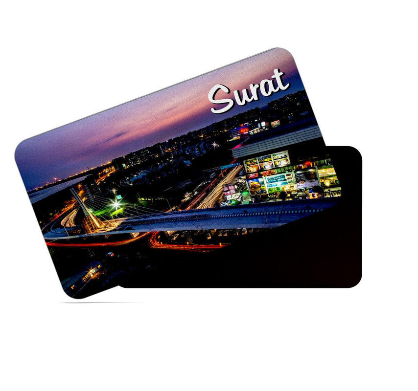dhcrafts Rectangular Rubber Fridge Magnet / Magnetic Card Multicolor Gujarat Surat Design Pack of 1 (8.6cm x 5.4cm)