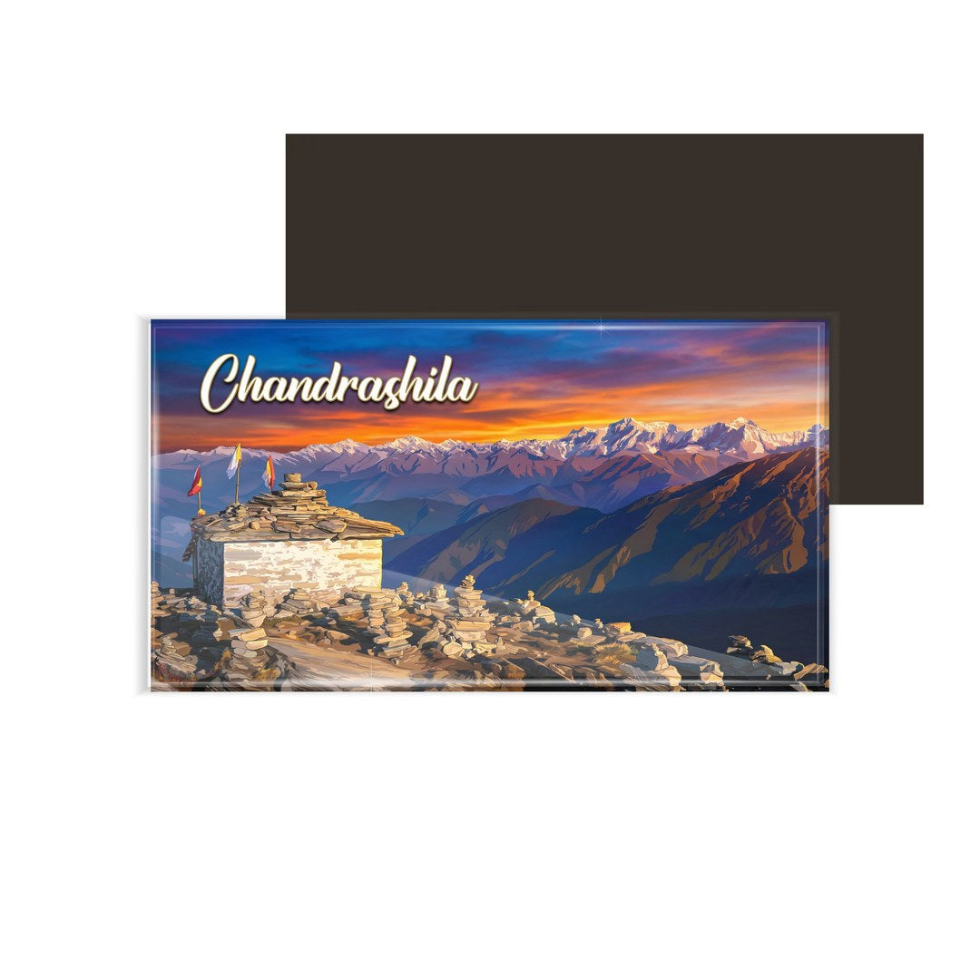 dhcrafts Rectangular Fridge Magnet Multicolor Uttarakhand Chandrashila Design Pack of 1 (8.6cm x 5.4cm)