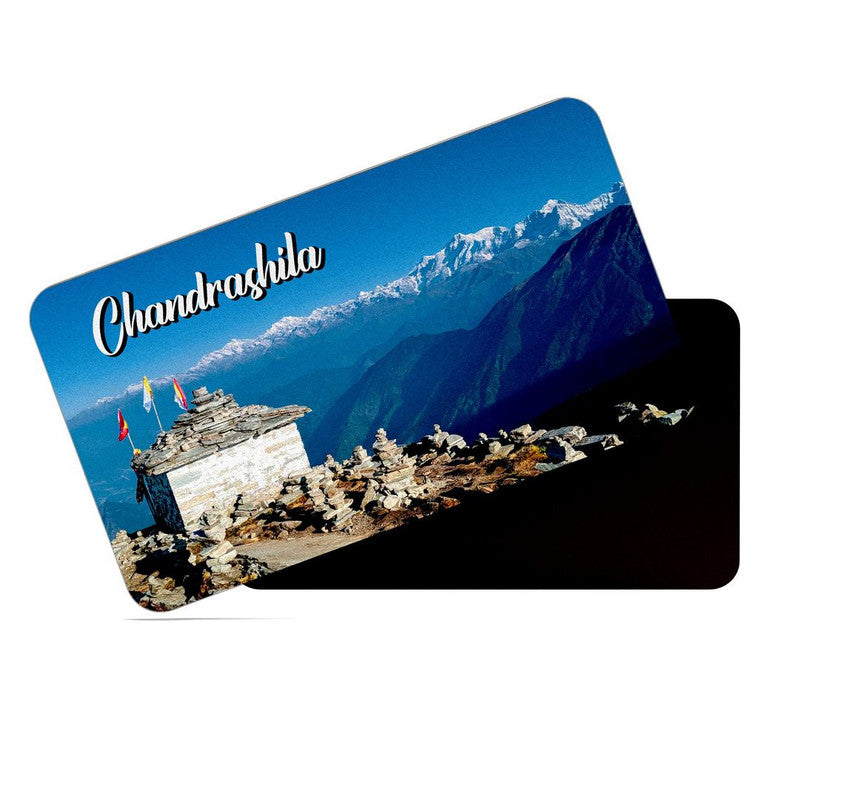dhcrafts Rectangular Rubber Fridge Magnet / Magnetic Card Multicolor Uttarakhand Chandrashila Design Pack of 1 (8.6cm x 5.4cm)