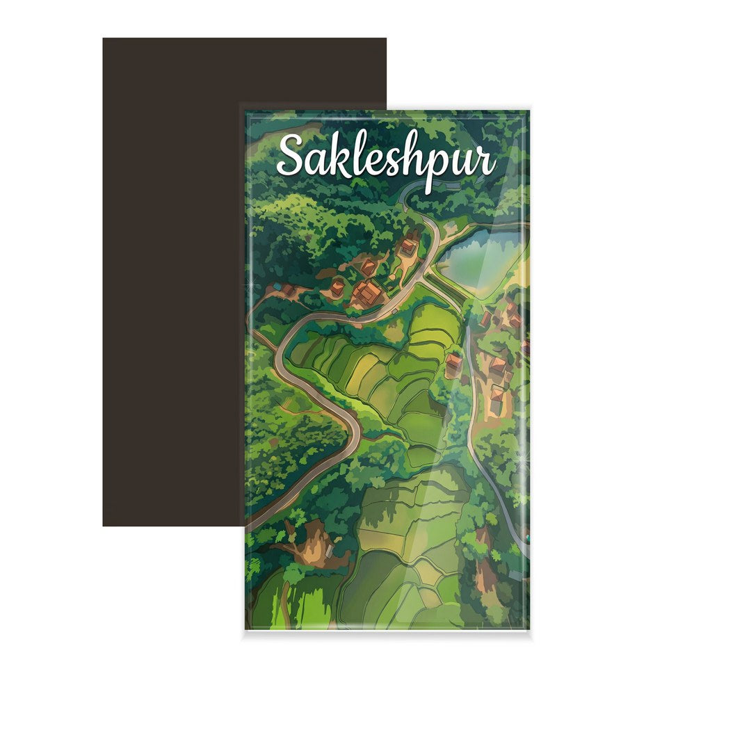 dhcrafts Rectangular Fridge Magnet Multicolor Karnataka Sakleshpur Design Pack of 1 (8.6cm x 5.4cm)