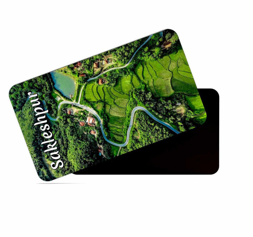 dhcrafts Rectangular Rubber Fridge Magnet / Magnetic Card Multicolor Karnataka Sakleshpur Design Pack of 1 (8.6cm x 5.4cm)