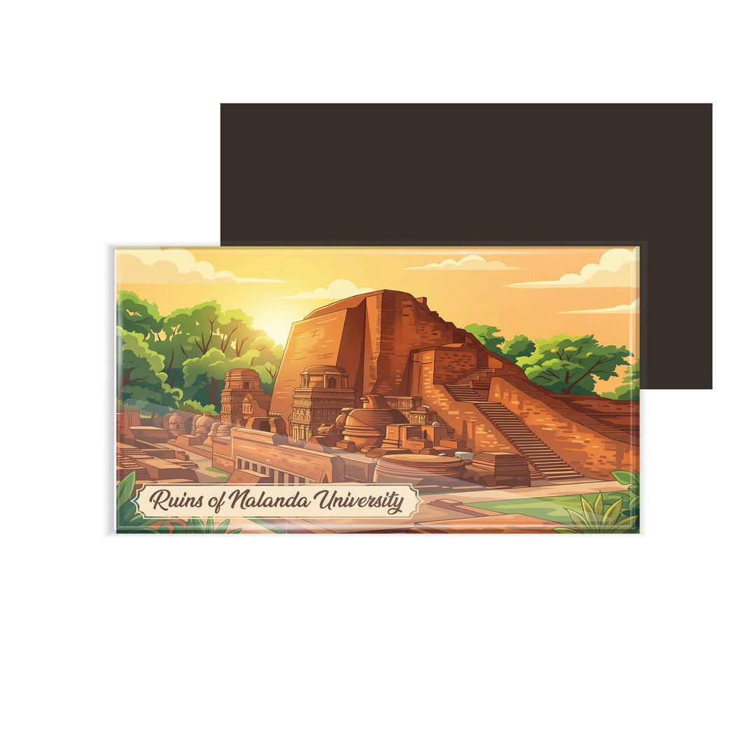 dhcrafts Rectangular Fridge Magnet Multicolor Bihar Ruins of Nalanda University Design Pack of 1 (8.6cm x 5.4cm)
