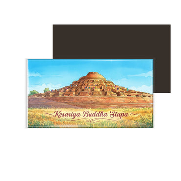 dhcrafts Rectangular Fridge Magnet Multicolor Bihar Kesariya Buddha Stupa Design Pack of 1 (8.6cm x 5.4cm)