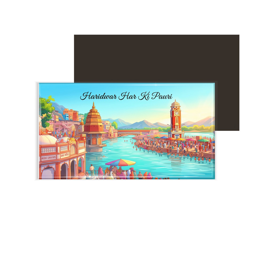 dhcrafts Multicolor Uttarakhand Haridwar Har Ki Pauri Design Rectangular Fridge Magnet Pack of 1 (8.6cm x 5.4cm)