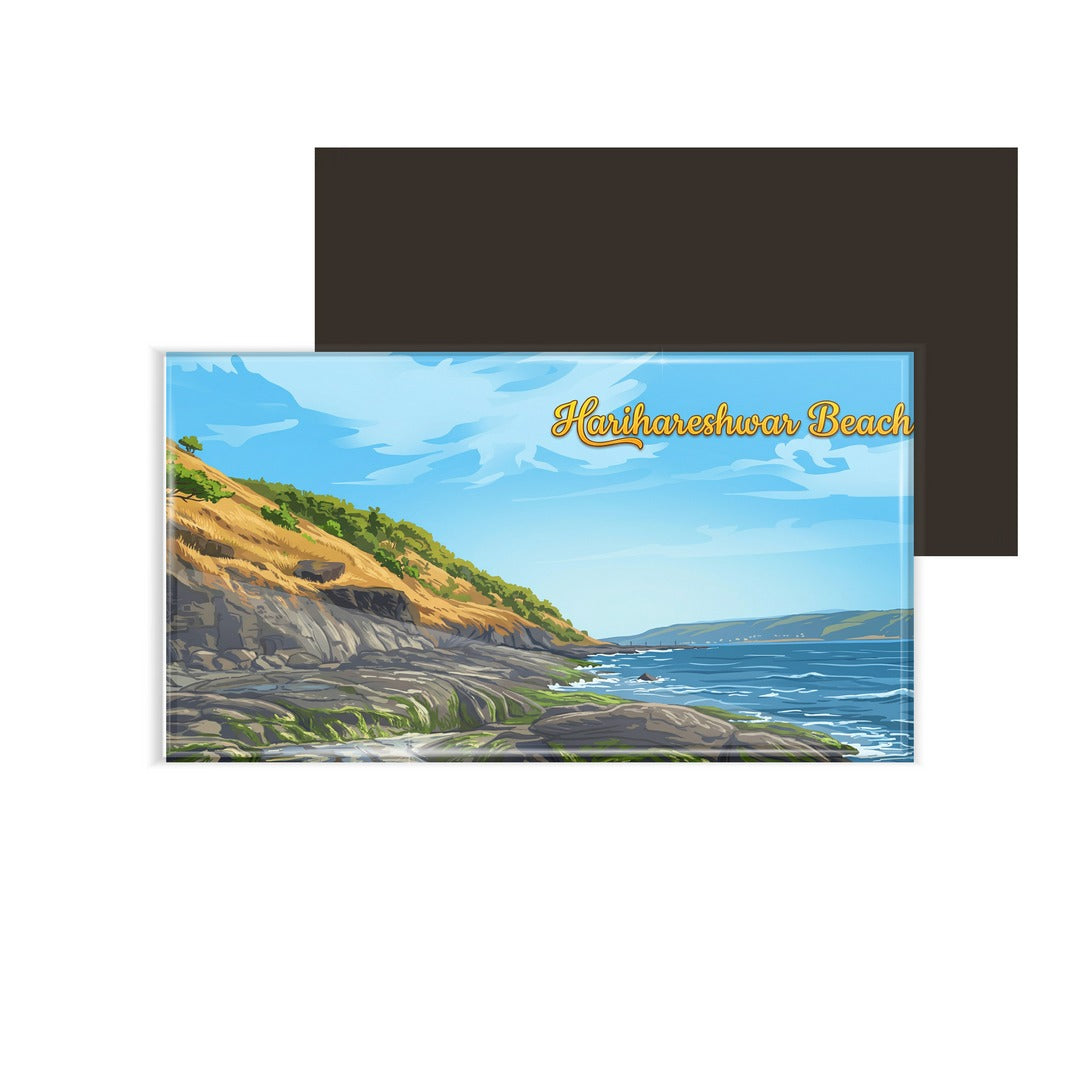 dhcrafts Multicolor Maharashtra Harihareshwar Beach Design Rectangular Fridge Magnet Pack of 1 (8.6cm x 5.4cm)