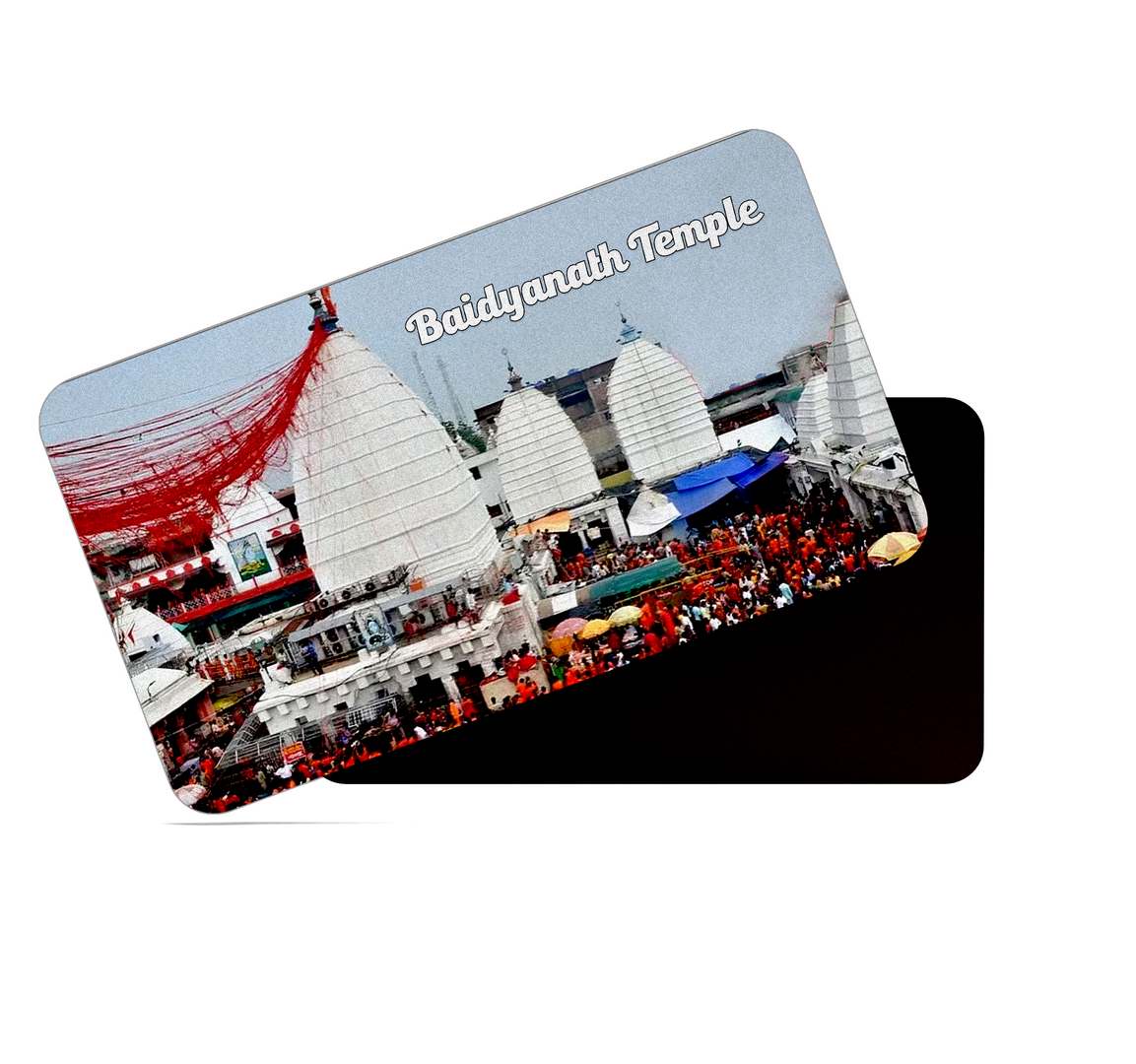dhcrafts Multicolor Jharkhand Baidyanath Temple Design Rectangular Rubber Matte Finish Fridge Magnet / Magnetic Card Pack of 1 (8.6cm x 5.4cm)