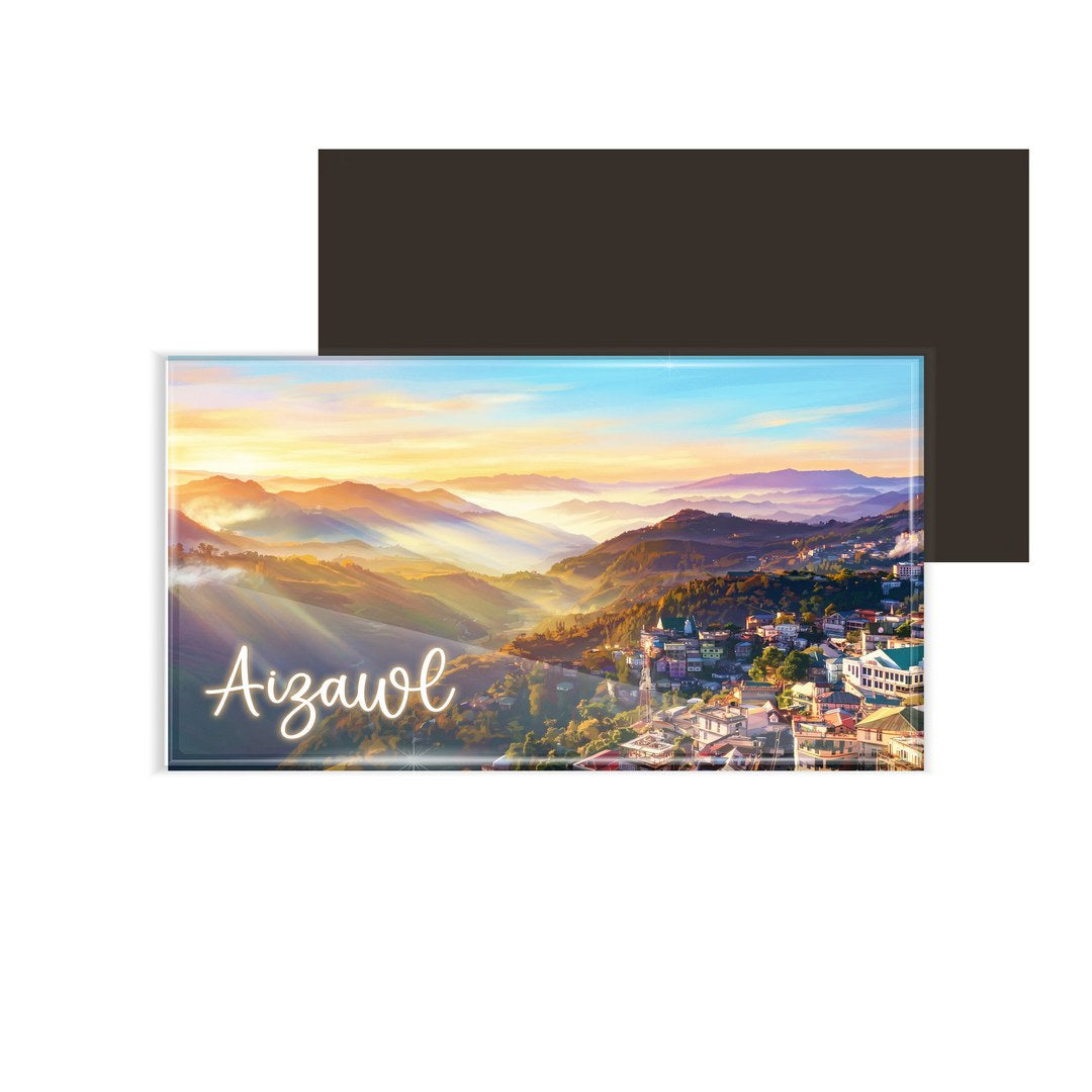 dhcrafts Multicolor Mizoram Aizawl Design Rectangular Fridge Magnet Pack of 1 (8.6cm x 5.4cm)