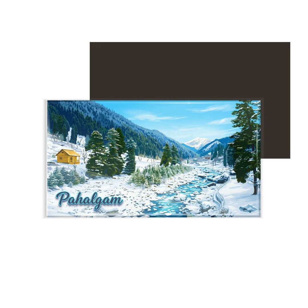 dhcrafts Multicolor Jammu and Kashmir Pahalgam Snow Design Rectangular Fridge Magnet Pack of 1 (8.6cm x 5.4cm)
