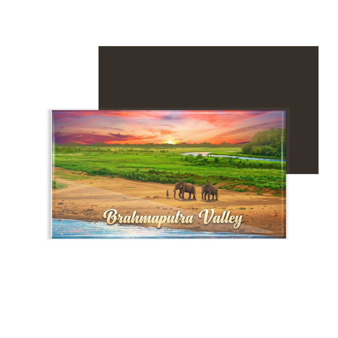 dhcrafts Assam Brahmaputra Valley Design Rectangular Fridge Magnet Pack of 1 (8.6cm x 5.4cm)