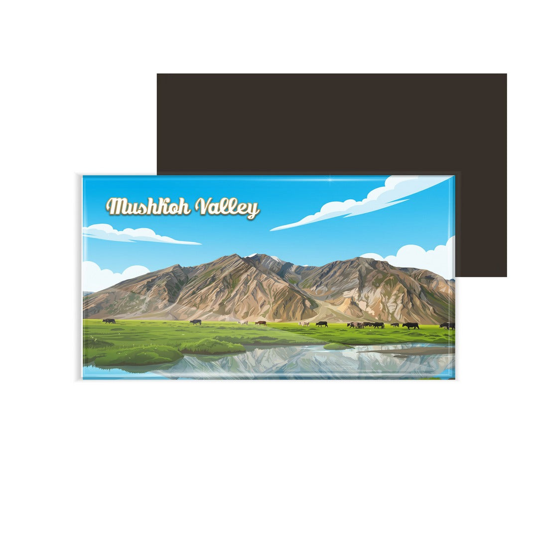 dhcrafts Ladakh Mushkoh Valley Design Rectangular Fridge Magnet Pack of 1 (8.6cm x 5.4cm)