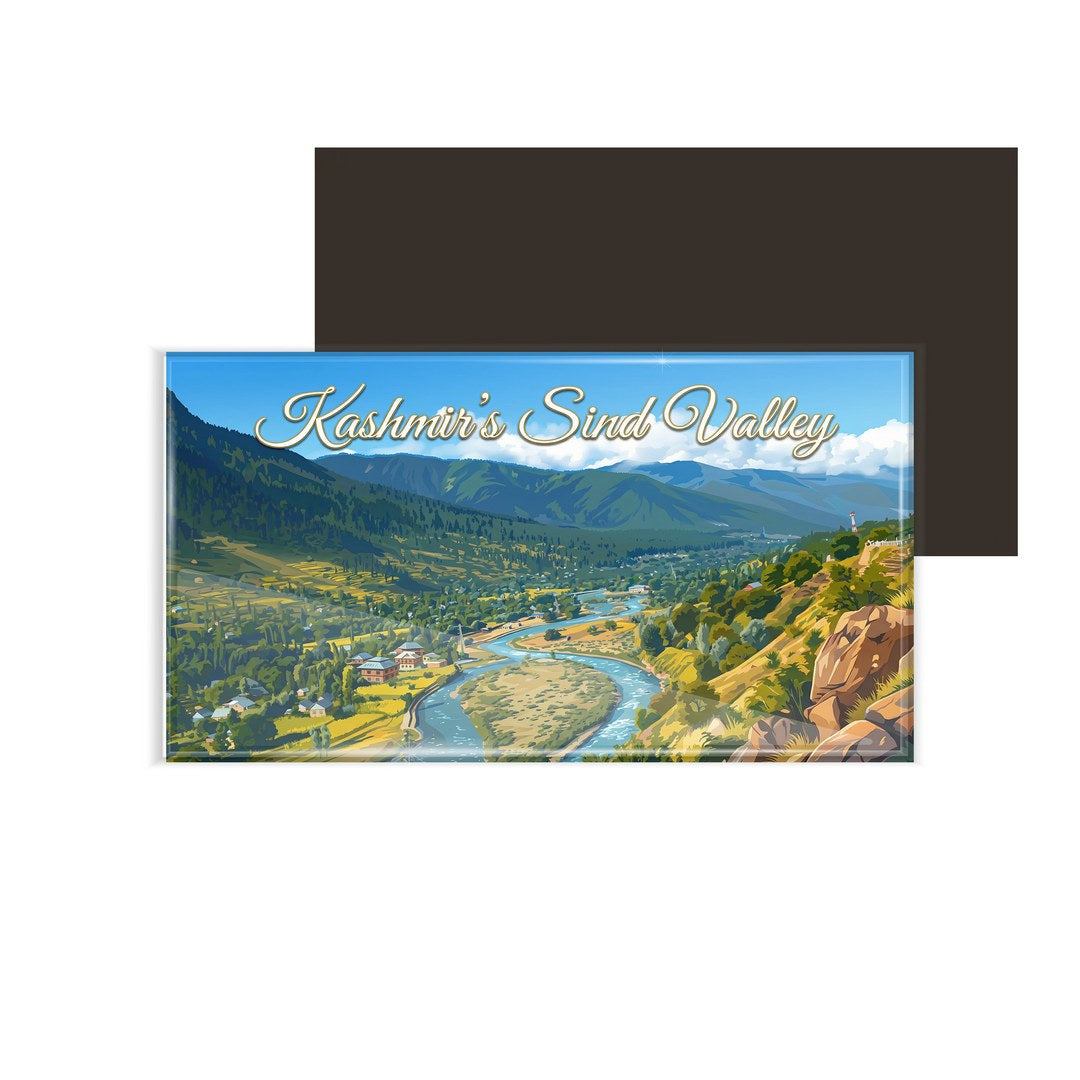 dhcrafts Jammu and Kashmir Sind Valley Design Rectangular Fridge Magnet Pack of 1 (8.6cm x 5.4cm)