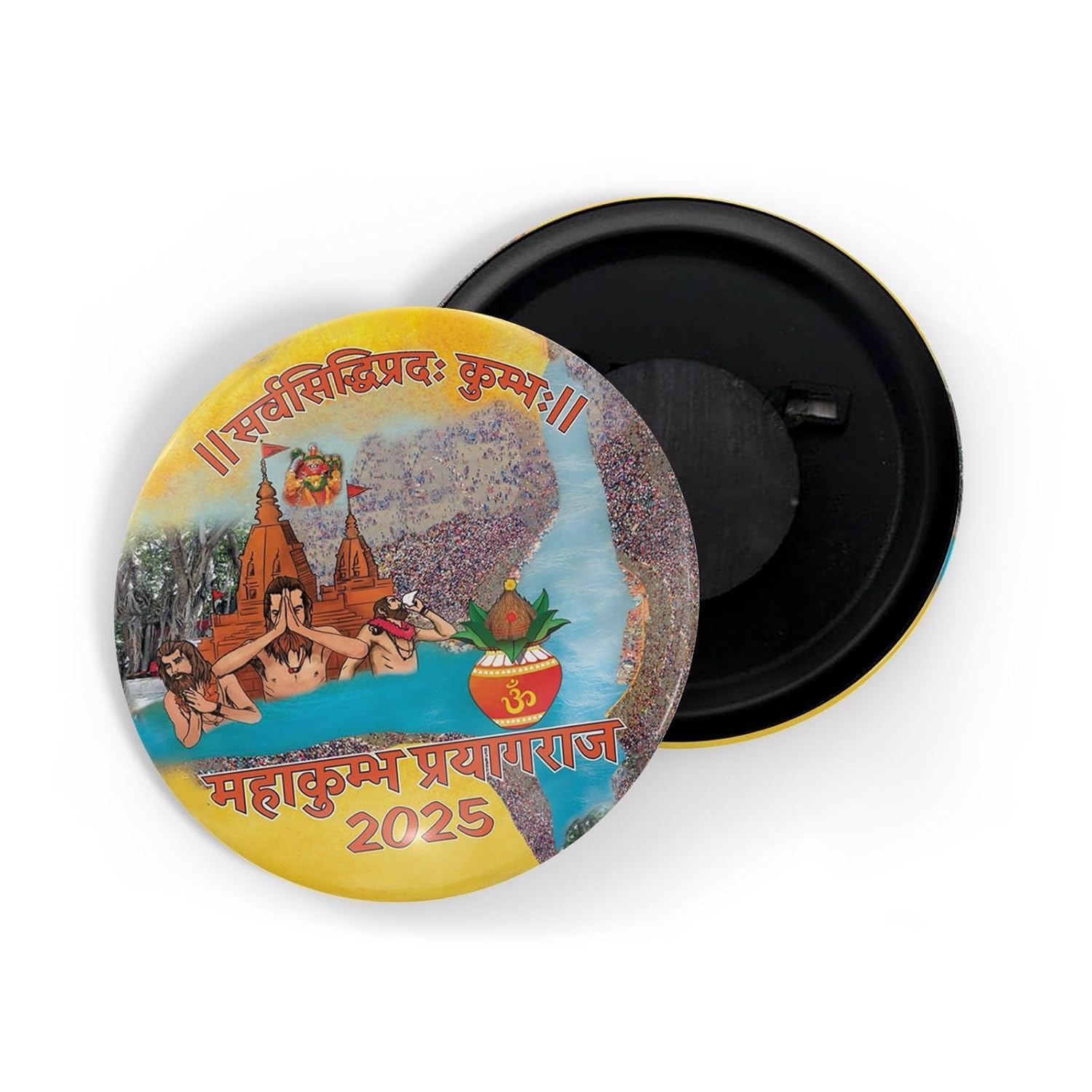 dhcrafts Fridge Magnet Multicolor Maha Kumbh Mela Glossy Finish Design Pack of 1 (58mm)