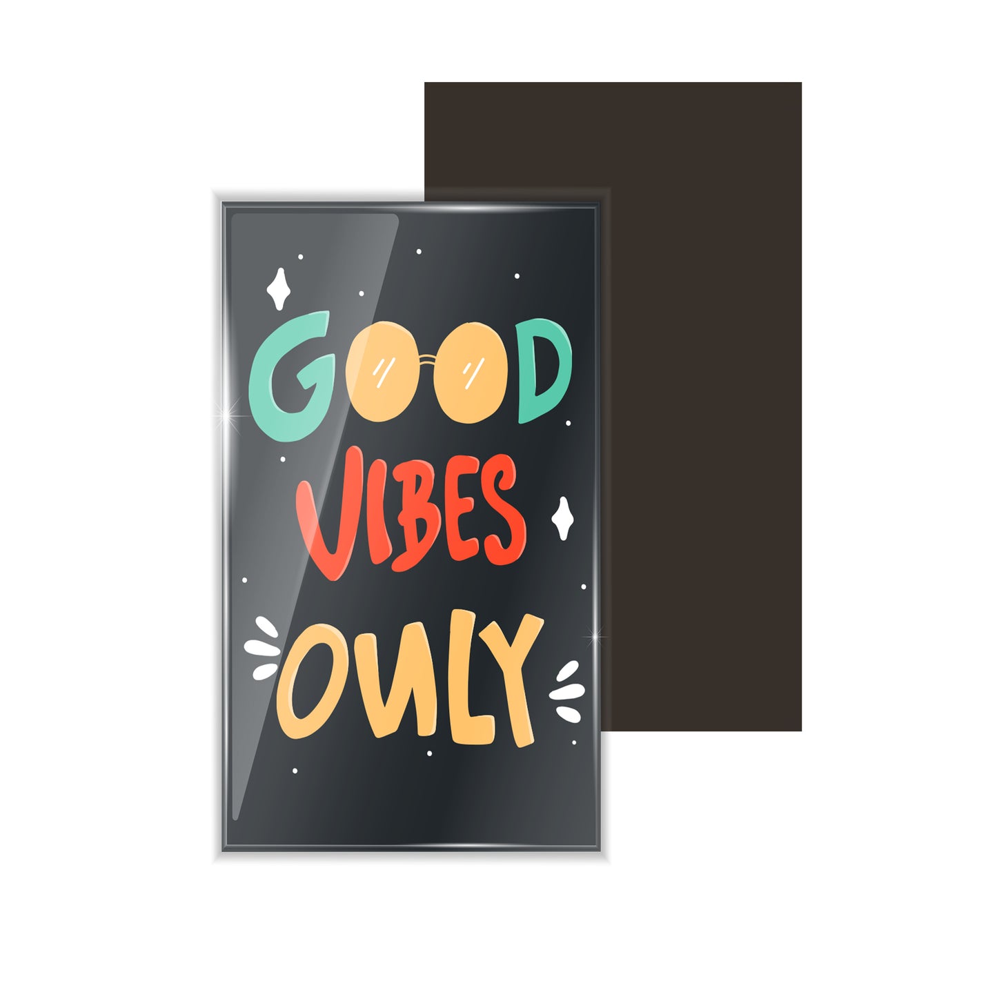 dhcrafts Fridge Magnet Rectangle Acrylic Glass (8.6 x 5.4 cm) Black Color Positive Good Vibes Only Design Pack of 1