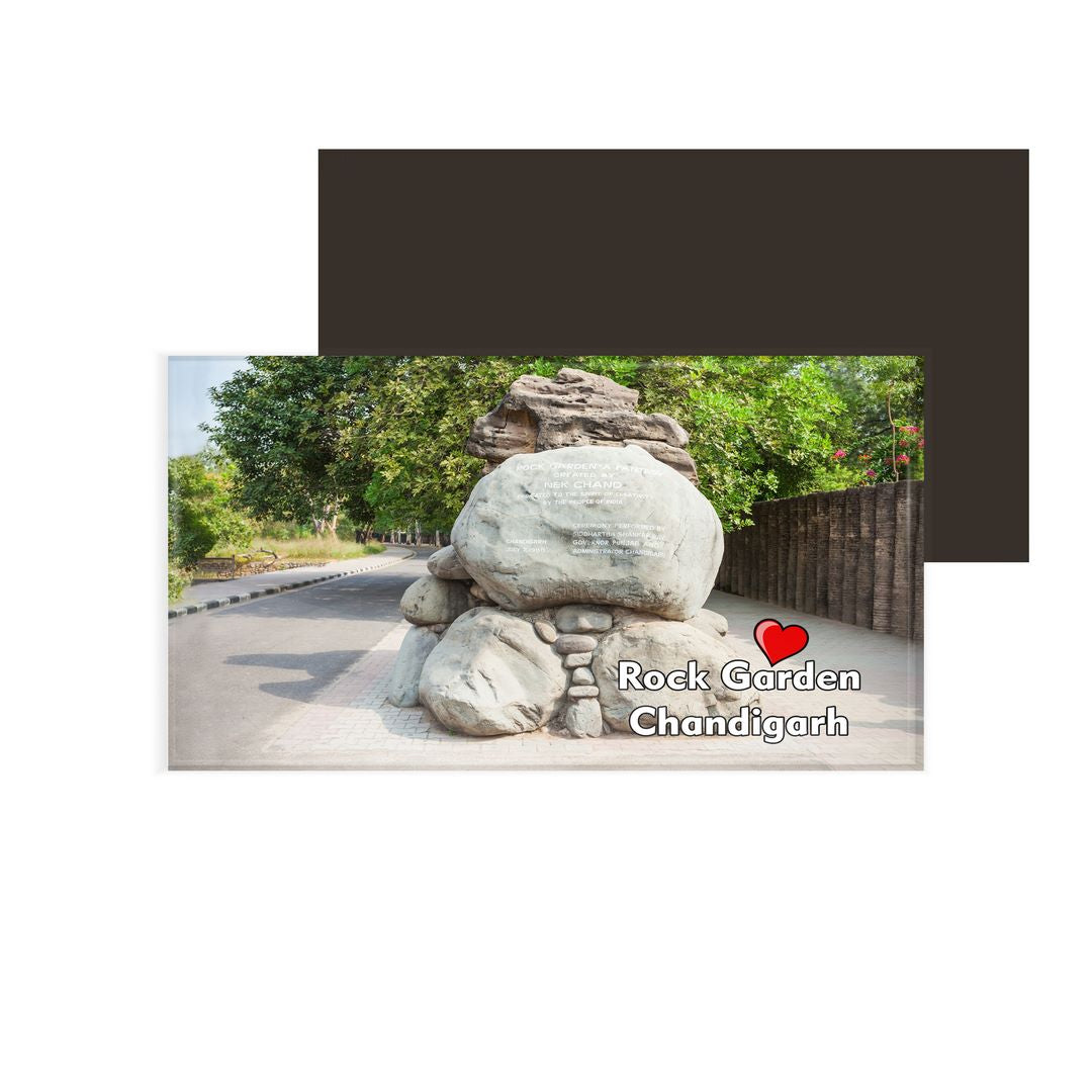 dhcrafts Fridge Magnet Rectangle Acrylic Glass (8.6 x 5.4 cm) Multicolor Chandigarh Rock Garden Design Pack of 1